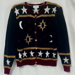 Vintage Christopher & Banks Women's Star & Moon Cardigan Sweater